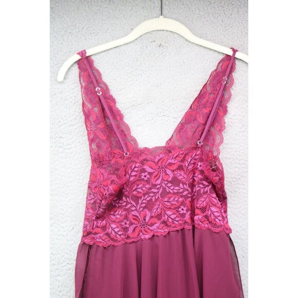 Fantasy Lingerie Vtg. Lace Asymmetrical Hem Nightie-Size Medium-Burgundy-Y2K - Picture 8 of 8